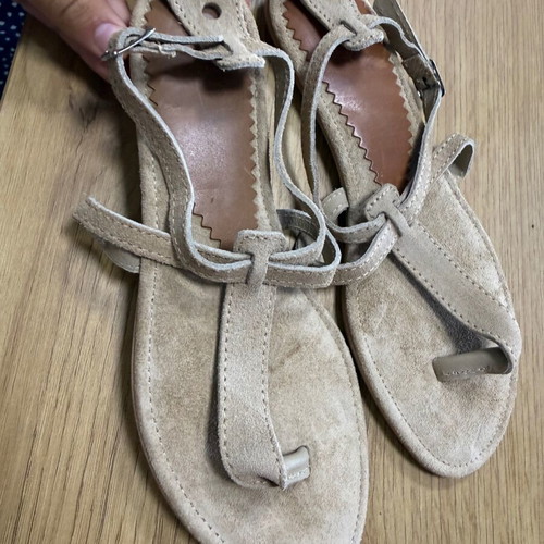 Suede women's sandals size 37 beige new
