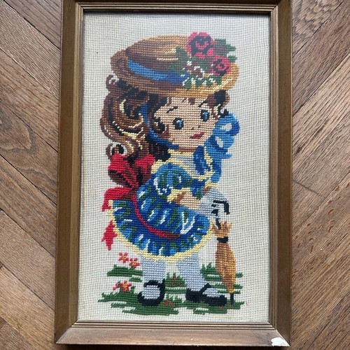 Frames with handmade gobelin embroidery used, set of 2, retro