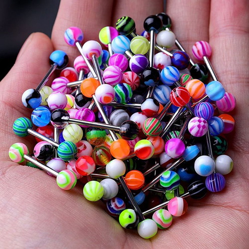 Tongue Piercing Earrings new, colorful balls, 316L stainless steel