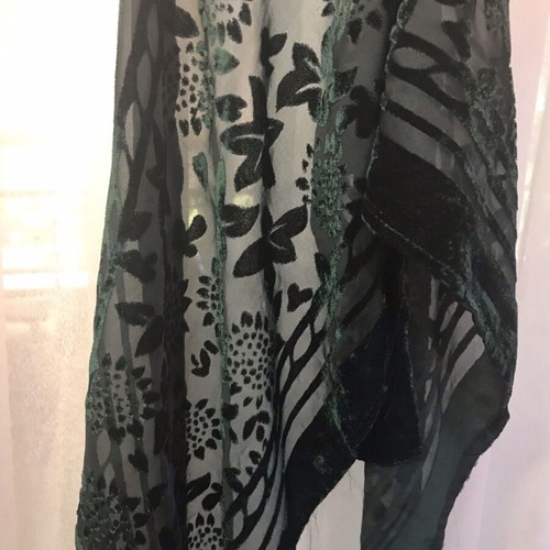 Transparent Cypress Scarf with Velvet Floral Designs like new
