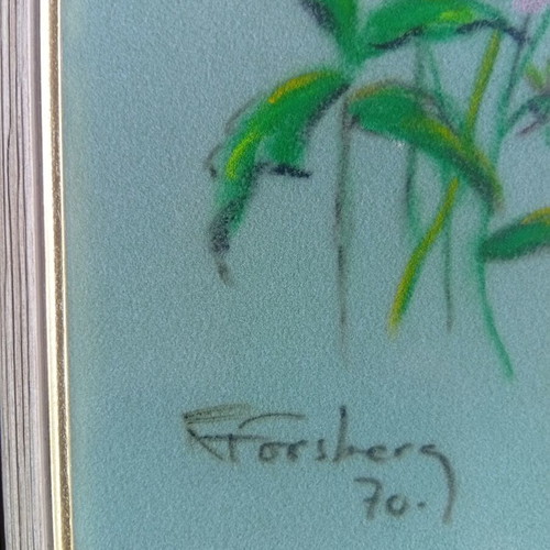 Pastel painting on cardboard 51x18 cm like new under glass