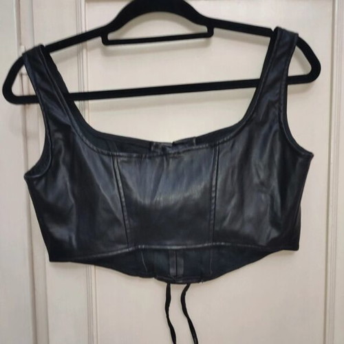 Black Faux Leather Corset Top Pink Woman size L like new