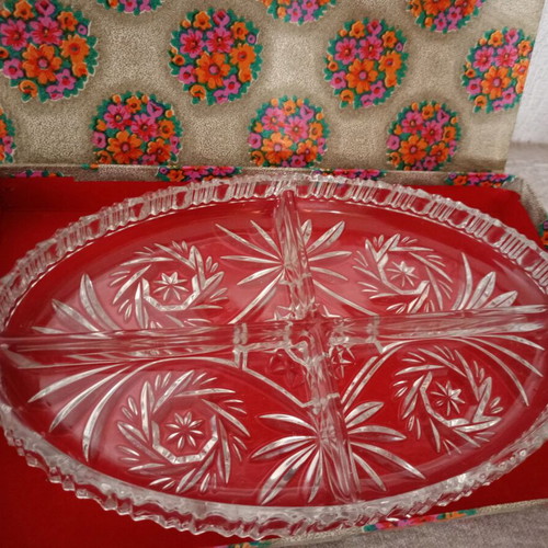 Crystal Serving Tray with Engravings New in Original Box