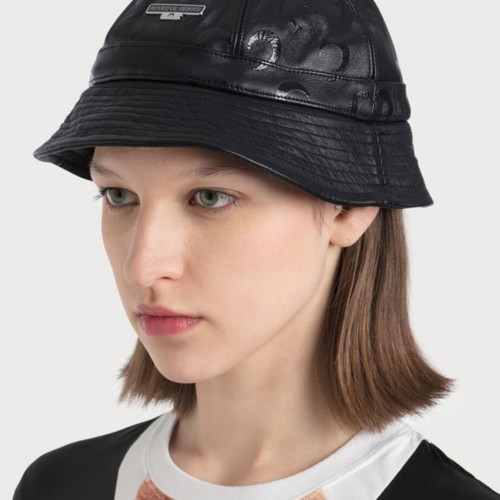 Marine Serre leather bucket hat used, black with moon print