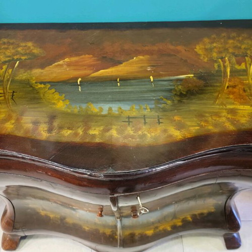 Masterpiece Louis XV Bombe Cabinet like new with hand-painted oil landscape