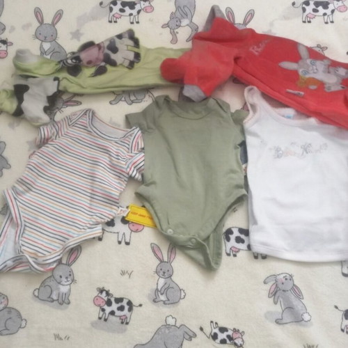 Baby bodysuits pack of 5, 0-3 months, cotton and velour, unused