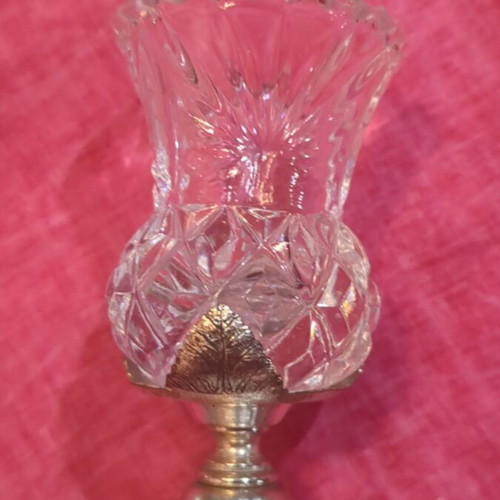 Vintage mini bud vase set, silver plated and crystal