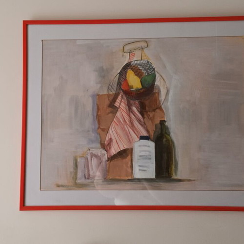 Hand-painted still life acrylic painting with frame and glass, like new
