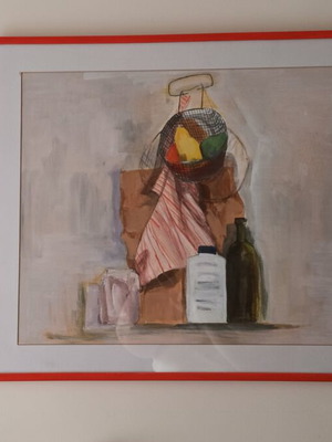 Hand-painted still life acrylic painting with frame and glass, like new