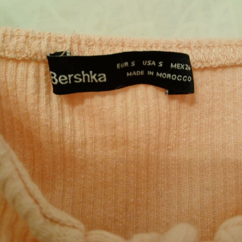 Bershka Peach Rib Crop Top with Ruffles Size S like new