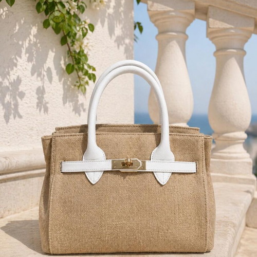 Le Sable hand bag used, raffia, beige