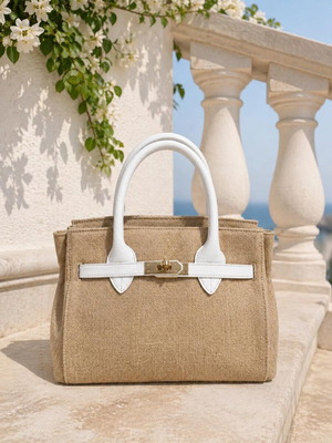 Le Sable hand bag used, raffia, beige