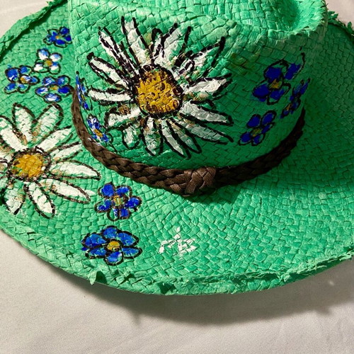 Women's straw hat hand painted, new, size 54