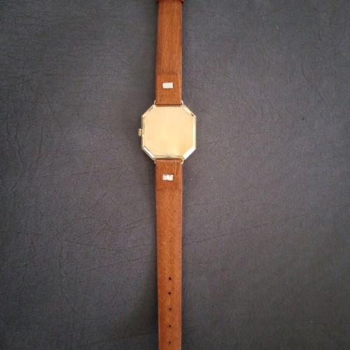 Vintage Longines Octagon watch from the 1970s like new, gold and black
