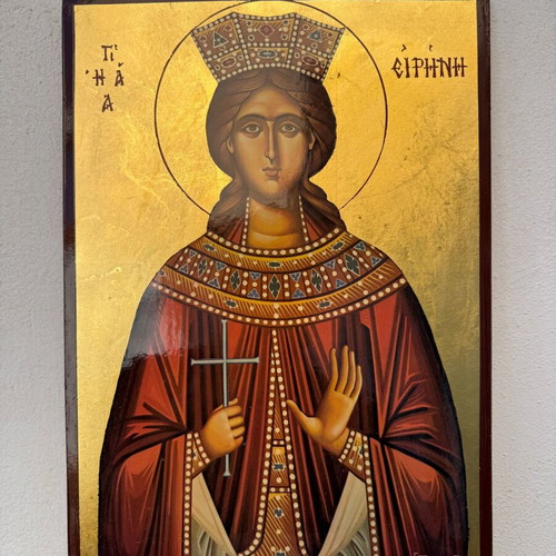 Handwritten Byzantine Icon Saint Irene the Great Martyr, 33x24 cm, like new