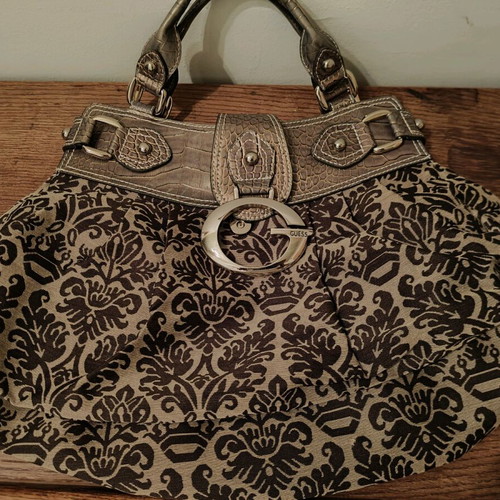 Guess handbag new, gray and brown, fabric and leather