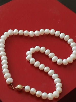 Necklace 44 cm with natural pearls 0.7 mm and 585 gold clasp