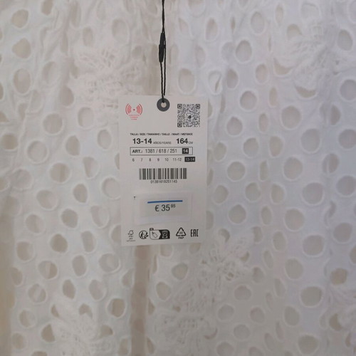 Zara dress new, white, size 164 cm for 13-14 years
