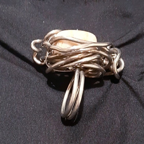 Gertrude ring silver plated with natural jasper stone, handmade, new