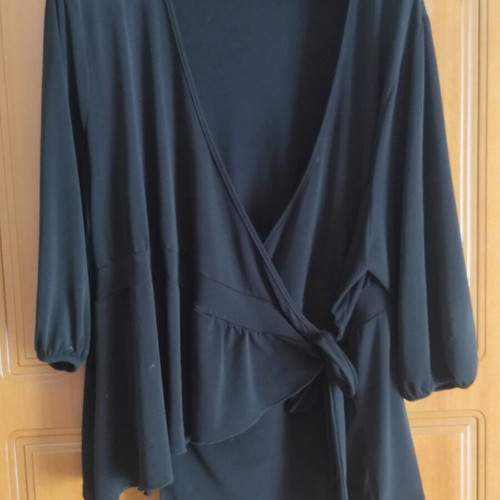 Black wrap blouse with side tie, like new, up to 4XL