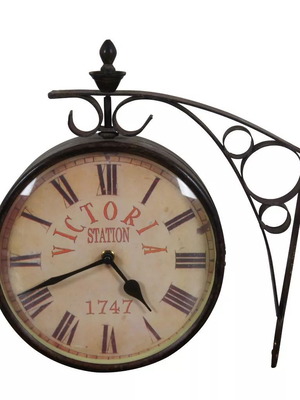 Double-sided wall clock used, Vintage Railway Station style