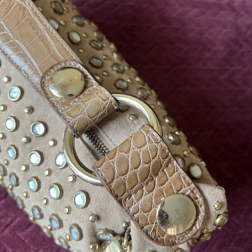 Kathy leather shoulder bag like new with stones beige