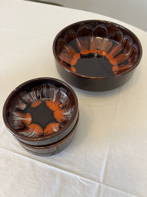Vintage ceramic serving bowl set Flat Lava style like new