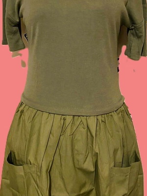 Walk dress new, khaki with front pockets, age 13-14