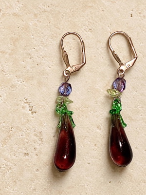 Handmade Long Earrings Purple and Green
