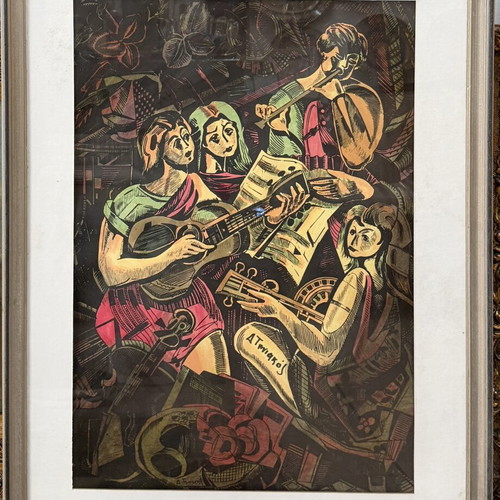 D. Tiniakos ink artwork on paper, framed