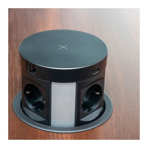 Πρίζα γραφείου Design Light MULTIBOX καινούργια, 4xDE, USB, USB-C, QI, RJ45, 2μ, μαύρο