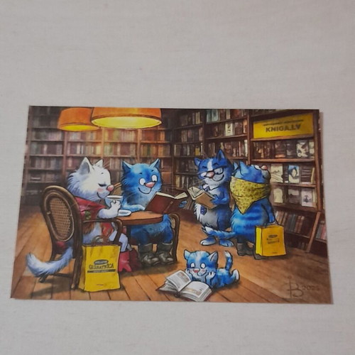 Collectible postcard Blue Cats by Rina Zenyuk new