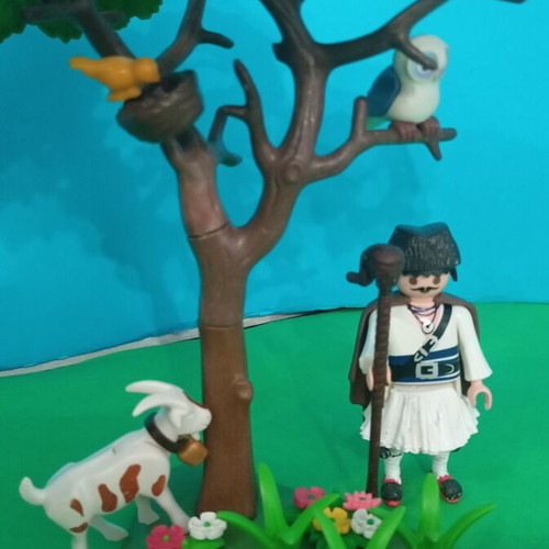 Playmobil shepherd figure with fustanella and diorama