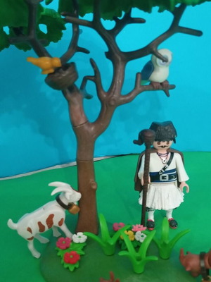 Playmobil shepherd figure with fustanella and diorama