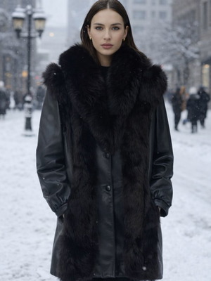 Leather fur coat new, size M-L, black, Chris Pel