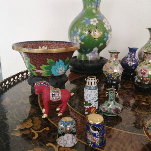 Cloisonne Chinese Art Decorations used, set of 24 pieces