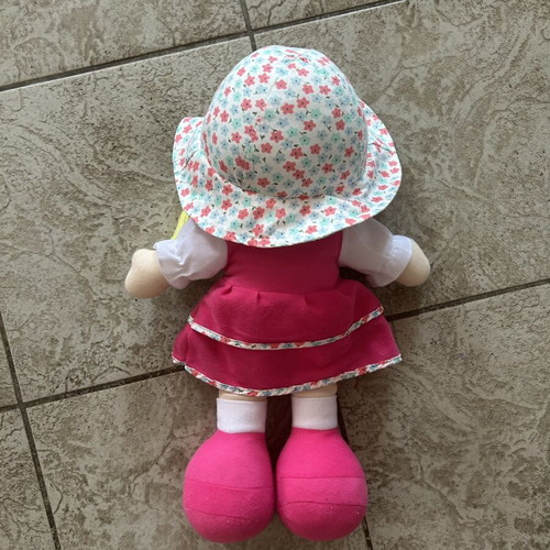 Cloth doll girl 48cm with pink dress and floral hat
