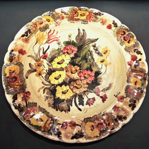 Vintage floral κεραμικό πιάτο σαν καινούργιο, χειροποίητη ελληνική λαϊκή τέχνη