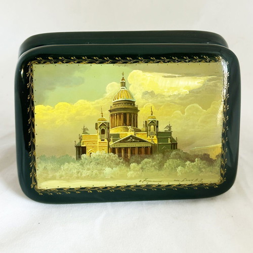 Vintage Russian lacquer box hand-painted St. Isaac St. Petersburg signed