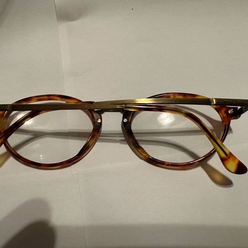 Vintage K+B eyeglasses Made in Italy with round tortoiseshell frame and brass details