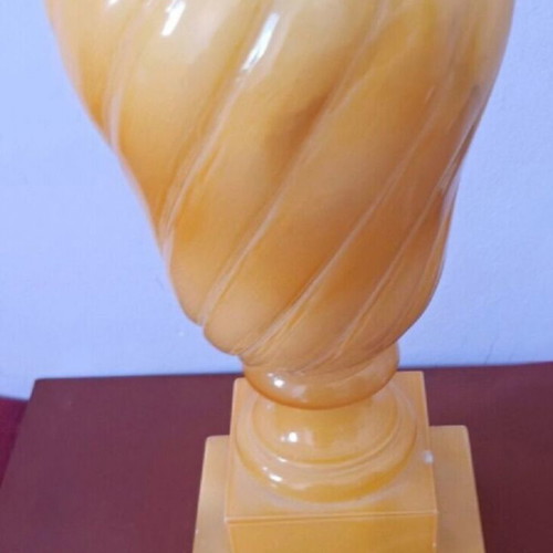 Italian table lamp used, heavy alabaster with crystal shade