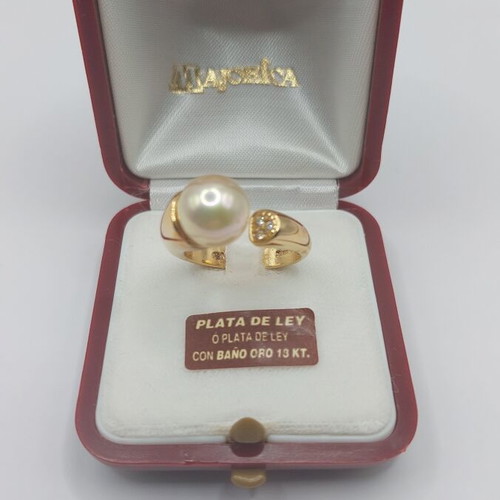 Majorica Pearl Ring 925 Silver Gold Plated 13K Like New