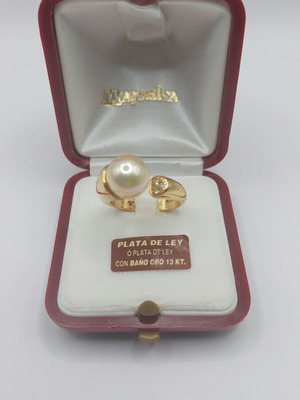 Majorica Pearl Ring 925 Silver Gold Plated 13K Like New