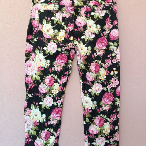 Blue Fashion women's pants floral black pattern size L new