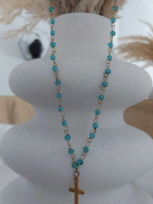 Stainless steel necklace made-to-order with green and turquoise beads