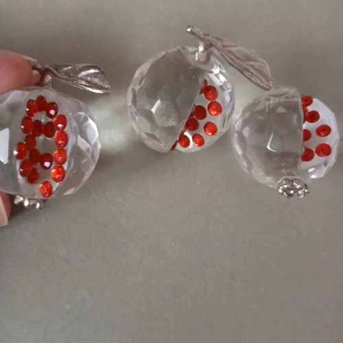 Decorative glass pomegranate charms like new, set of 3 pieces