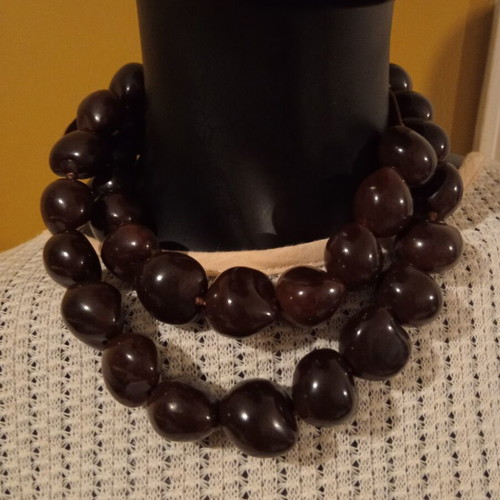 MNG Long Kukui Nut Necklace Like New, Brown