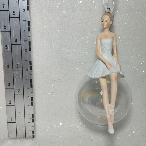 Ballerina ornament in glass ball, hanging decoration