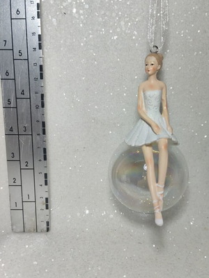 Ballerina ornament in glass ball, hanging decoration
