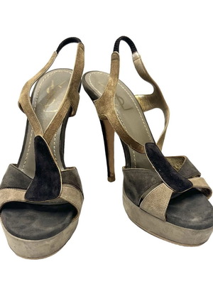 Високи обувки YSL - Yves Saint Laurent от велур употребявани, сиви и бежови